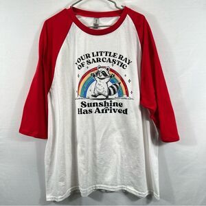 Gildan Red and White Sarcastic Sloth Raglan Baseball Tee 0819